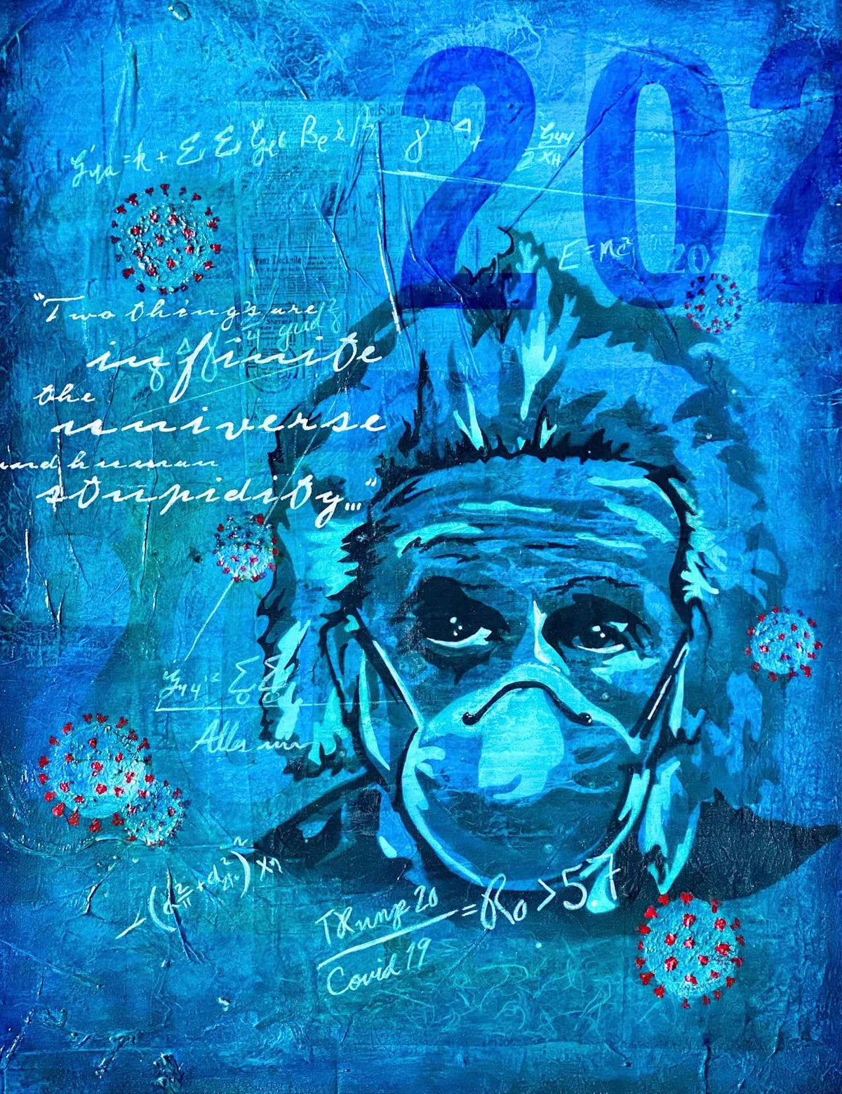 R₀ > 57 — Einstein COVID-19 Mixed Media Painting | Contemporary Political Art