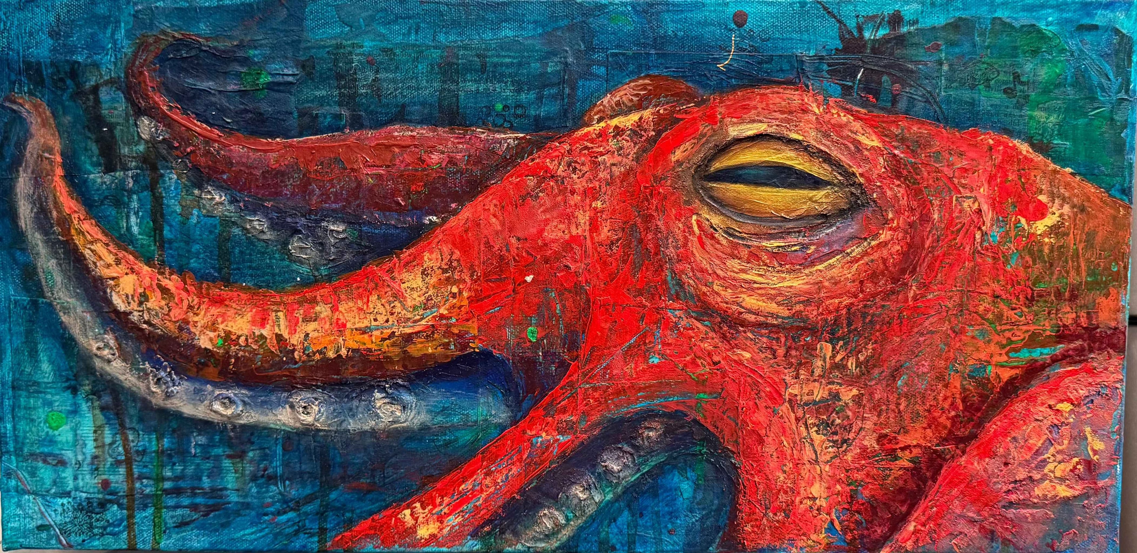Deep Red — Original Octopus Painting | Contemporary Marine Art