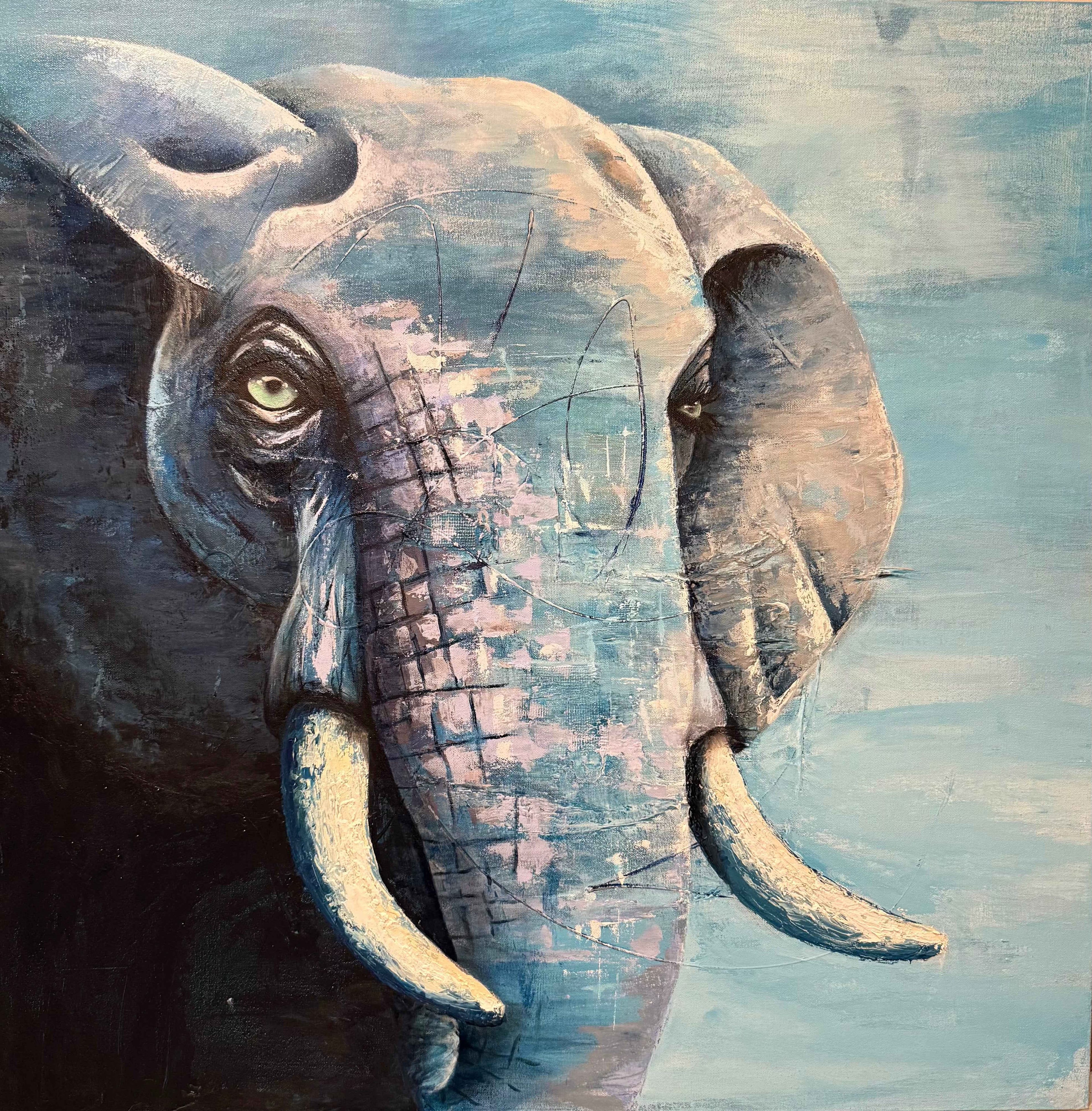 Stillness — Original Elephant Painting | Contemporary Wildlife Art