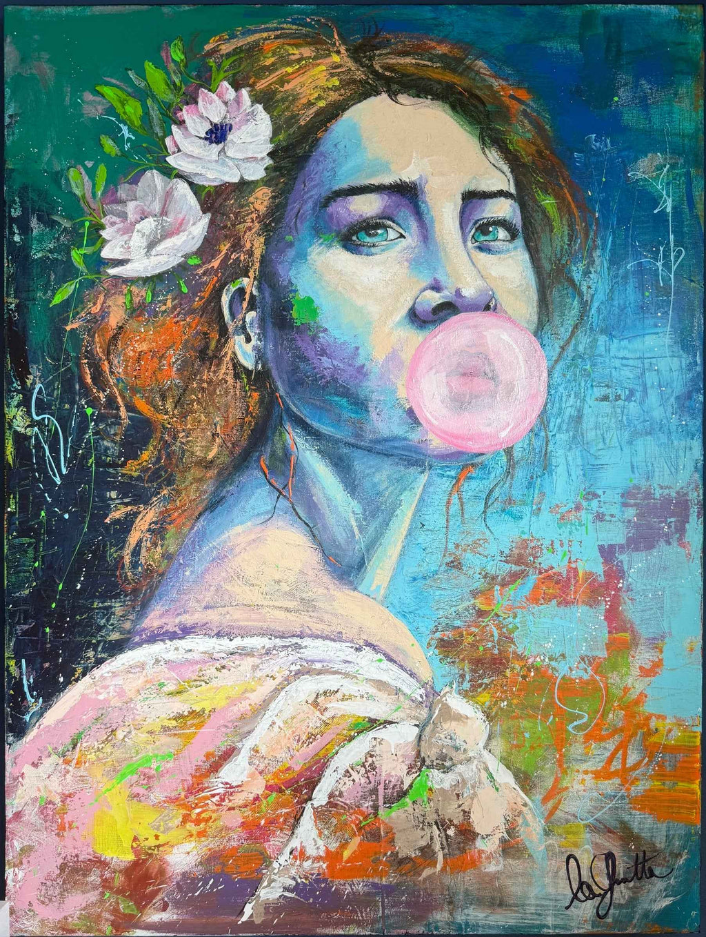Unbothered — Original Bubble Gum Girl Painting | 36 × 48 Acrylic on Canvas