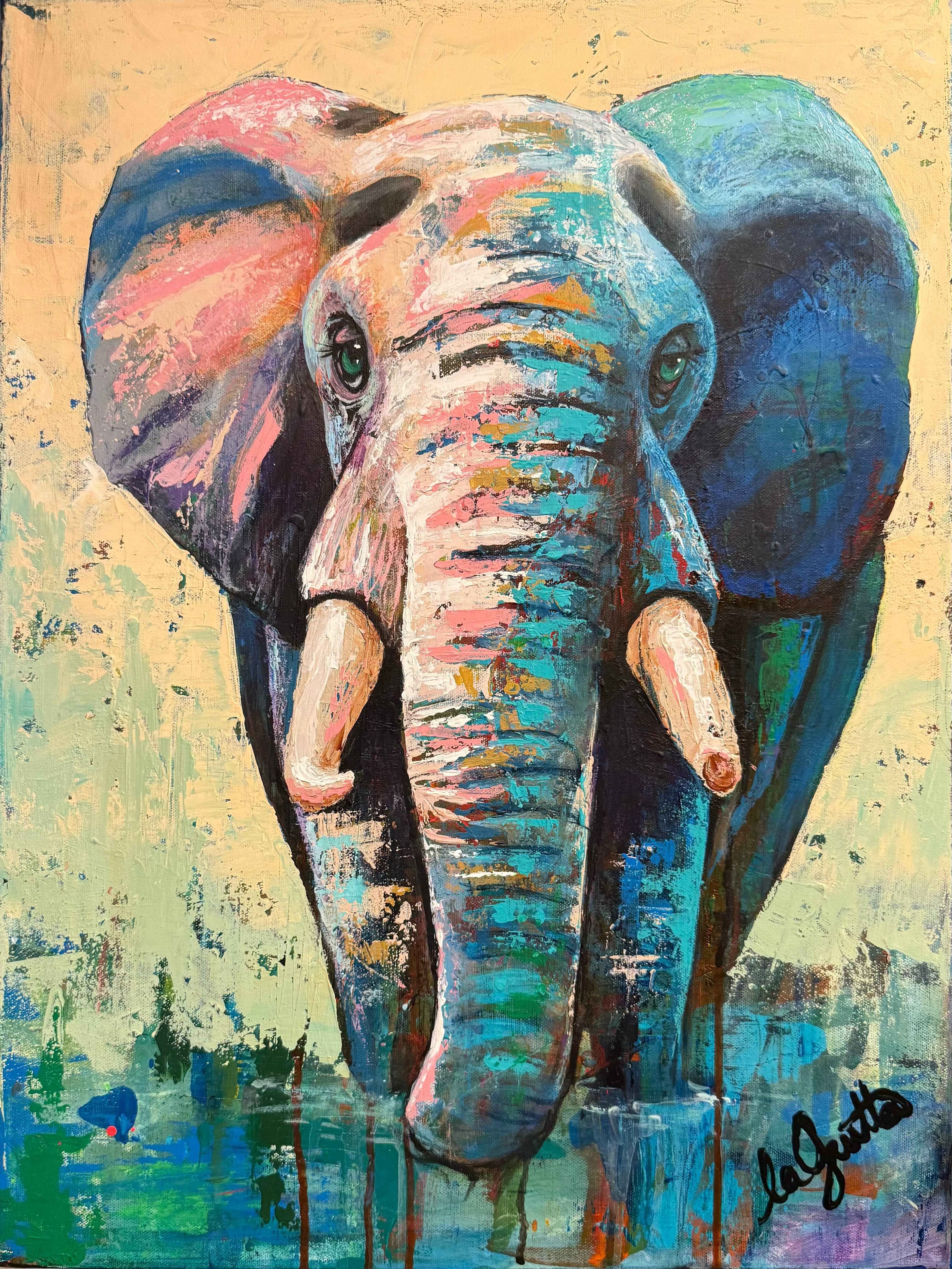 Gentle Giant — Original Colorful Elephant Painting | 18 × 24 Acrylic on Canvas